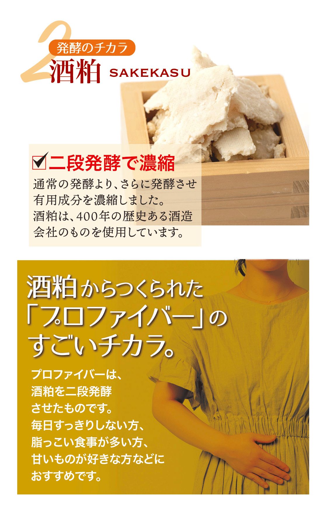 発酵のチカラ　2.酒粕sakekasu 二段発酵で濃縮